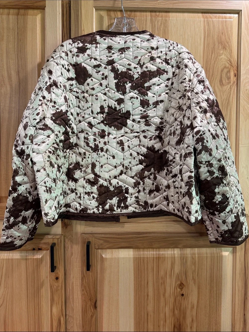 New! Maeve Anthropologie Open Front Cow Print Cream and Brown Quilted Jacket OS - Picture 9 of 14